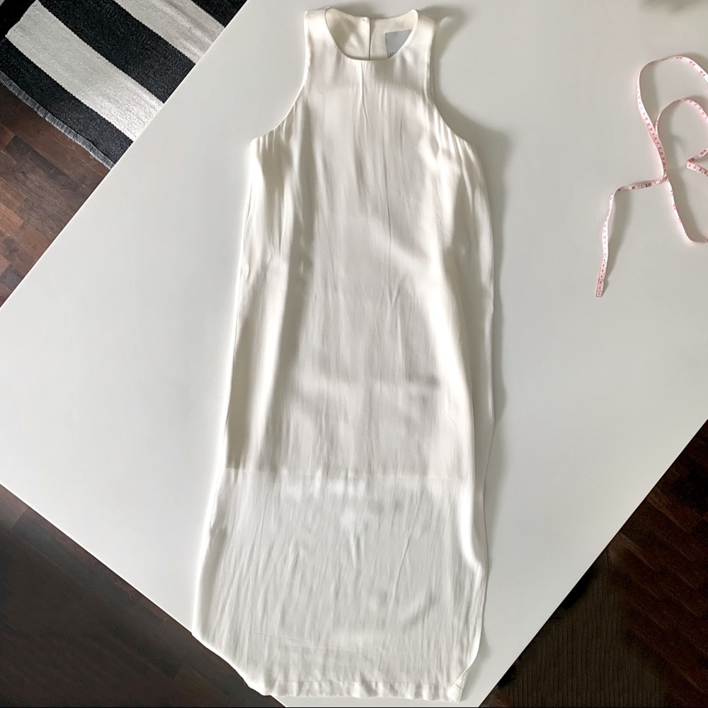 Showstopper tight white dress with gauze overlay